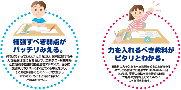 補強すべき弱点がバッチリ見える。力をいれるべき教科がピタリとわかる。